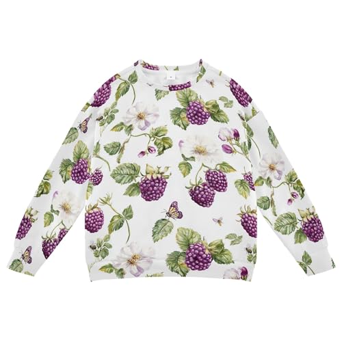 JUNZAN Fresh Dewberry Fruit White Big Boys Hooded Sweatshirt Long Sleeve Fall Tops Shirts Athletic 4T