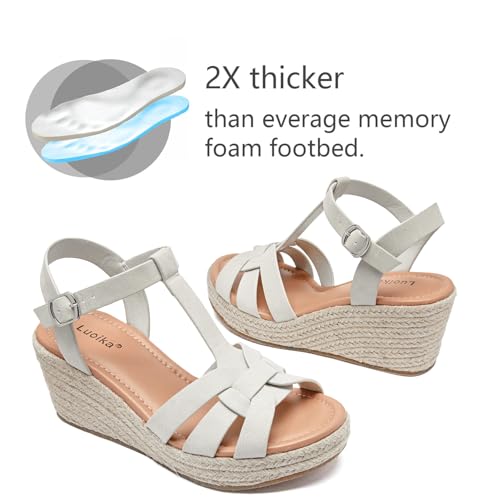 Image of Luoika Women's Wide Width Wedge Sandals, Platform Ankle Strap Open Toe Espadrille Wedge Pump Heel Women's Sandals Concise Casual Summer Shoes.