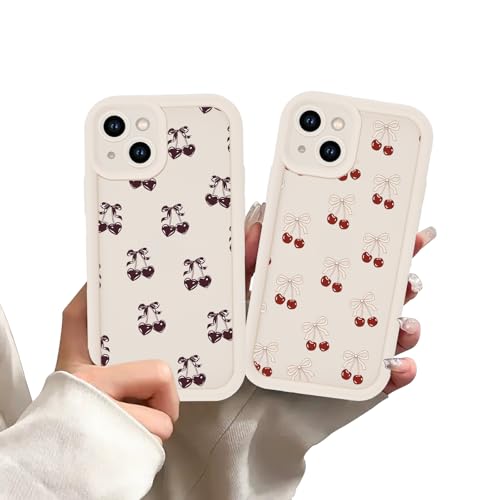 Zrutru Paquete de 2 fundas coloridas de cerezas para iPhone 14 para niñas y mujeres, bonito diseño de cerezas kawaii, funda protectora de TPU suave a prueba de golpes para iPhone 14 de 6.1 pulgadas