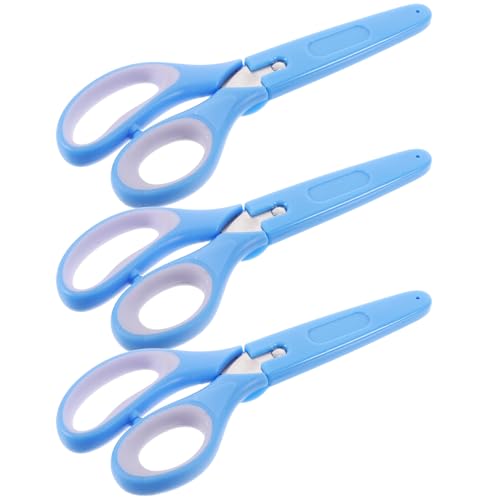 Abaodam 3個 小学生向け丸先ステンレス製はさみ 軽量持ち運び便利 手作りやスクラップブッキングに カバー付き幼児用クラフトはさみ