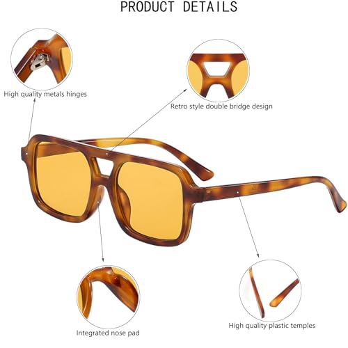 Retro Square Aviator Sunglasses for Women Men 70s Vintage Trendy Rectangle Sun Glasses UV Protection4