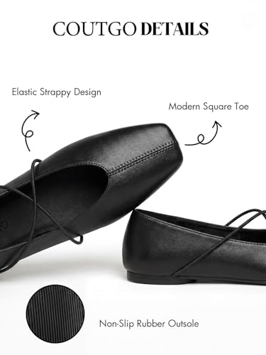 Image of Coutgo Womens Square Toe Ballet Flats Comfortable Slip On Mary Jane Flats Crisscross Strap Work Casual Shoes