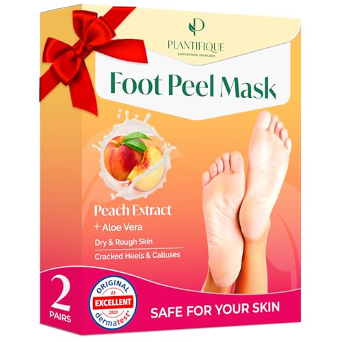 PLANTIFIQUE Mascarilla Pies Peeling con Melocotón - 2 Pares Calcetines Exfoliantes para Pies Secos y Agrietados - Foot Peel Mask