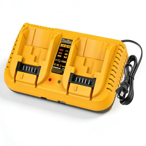 Image of DCB102 20V Max Dual Port Battery Charger Replacement for Dewalt, Compatible with Dewalt 12V-20V Batteries, with USB & Type-C Charging Ports