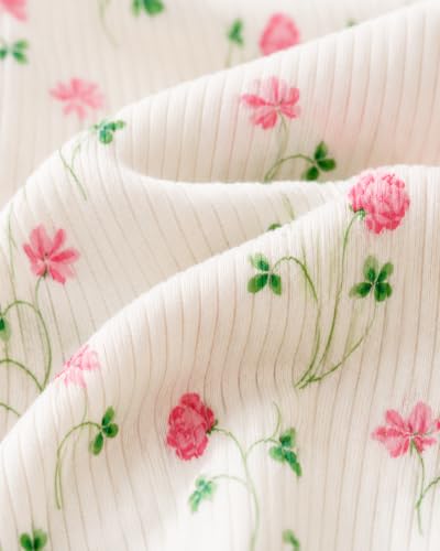 Image of TuddyBuddy Baby Cotton Wearable Quilted Sleeping Bag Blanket 1.5 Tog with 1 Way Zipper Closure | Ideal for Babies & Kids Hypoallergenic Fabrics | (Pink Floral & Leaves - Ribbed White, 6-12 Months)