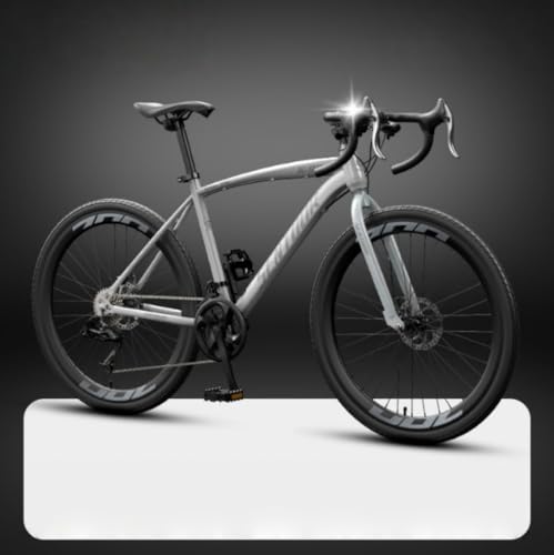 GRSMISロードバイク 高炭素鋼フレーム 自転車 前後ディスクブレーキ器 ドロップハンドル 超高炭素鋼フレーム 自転車 超軽量 マウンテンバイク 通勤 通学 学生 男の子 女の子初心者大人 成人 (ライトグレー40 ナイフ,24インチ [推奨身長155-