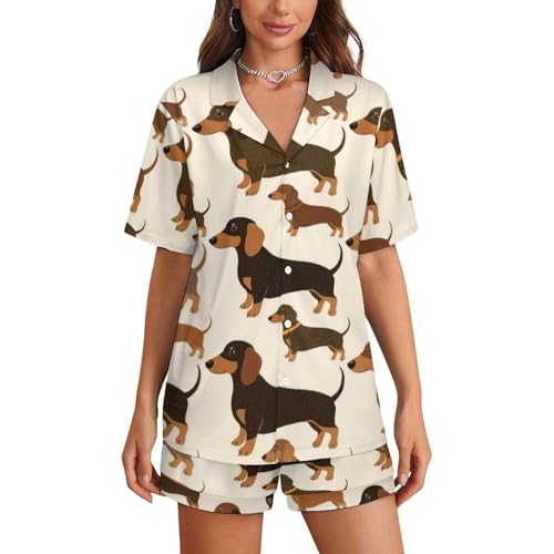 Women Cotton Pajamas, Short Sleeve Top with Pants