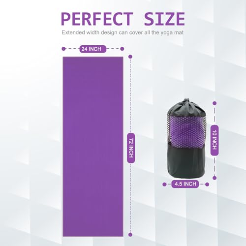 Eunzel Yoga Towel,Hot Yoga Mat Towel with Grip Dots Sweat Absorbent Non-Slip for Hot Yoga, Pilates and Workout 24" x72", Purple - Thumbnail 6