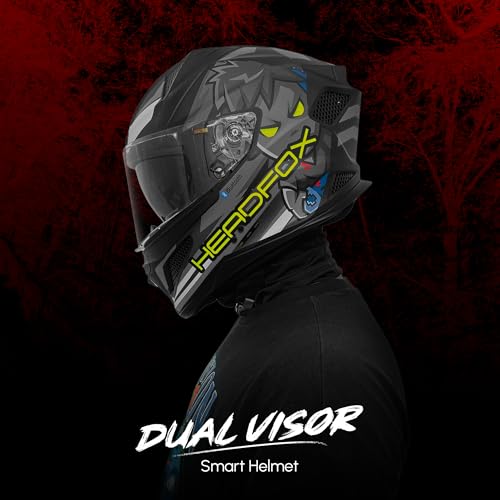 Image of HEADFOX N2F Shady Full Face Bluetooth Helmet for Bike | Waterproof Smart Helmet for Men & Women | ISI Certified | Built-in Bluetooth & LED Lights | Matte & Gloss Finish