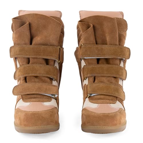 Image of Wedge Sneakers for Women Suede Tennis Shoes Hidden Wedges Round Toe Strappy High Top Sneakers Comfy Casual Walking Shoes