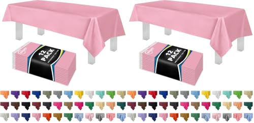 Image of Grandipity 24 Pack Premium Disposable Plastic Tablecloth 54 Inch. x 108 Inch. Decorative Rectangle Table Cover - Pink