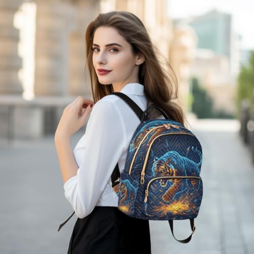 Sac à dos décontracté bleu clair au motif tigre multicolore moderne - 6