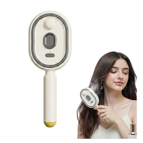 Electric Spray Hair Brush with 10ML Refillable Water Tank Electric Spray Air Cushion Massage Comb with Red Light Scalp Care Retractable Detangling Steam Brush for Hair and Frizz Control (Off-white)