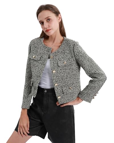 Womens Wool Blend Jacket Crew Neck Button Down Outwear Long Sleeve Blazer3