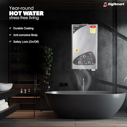 Image of DIGISMART Aqua Gold Instant LPG Gas Water Heater with Pure Copper Tank, Anti Rust Coating Geyser ISI Approved Saves Geyser Corrosion by Water (Silver Metallic) 1 Year Warranty