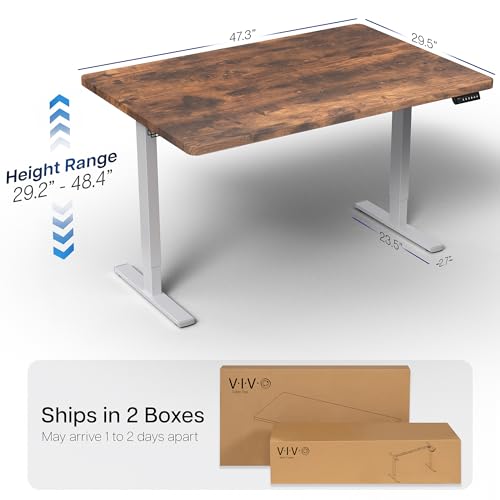 Image of VIVO Electric 48 x 30 in Rustic Standing Desk, Memory Height Adjustment, 1B Series, Holds 220 lbs, One-Piece Vintage Brown Top, Gray Frame, DESK-KIT-1G5N