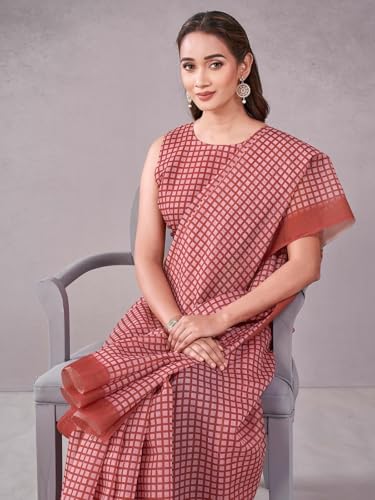 Image of Satrani Women's Chanderi Printed Saree with Unstitched Blouse Piece