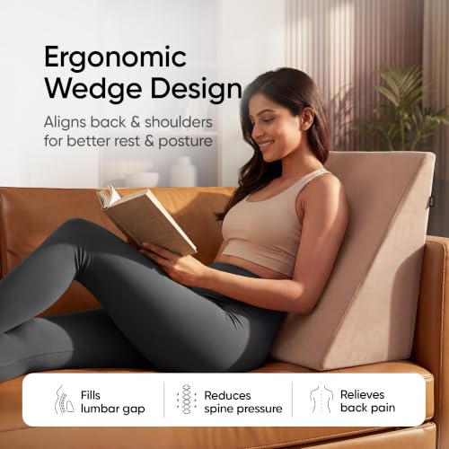 Image of Frido Wedge Plus Cushion for Sleeping & Acid Reflux Relief | Memory Foam Pillow | High Resillience Foam | Orthopedic Wedge Cushion for Leg Elevator | Pregnancy | GERD | Light Caramel- Pack of 1
