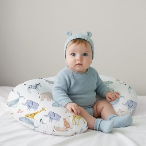 Image of Little Grape Land Nursing Pillow Covers 2 Pack, Soft & Breathable Removable Breastfeeding Pillows Covers for Feeding Pillows, Nursing Pillow Slipcover for Baby Girls Boys, (Fauna)