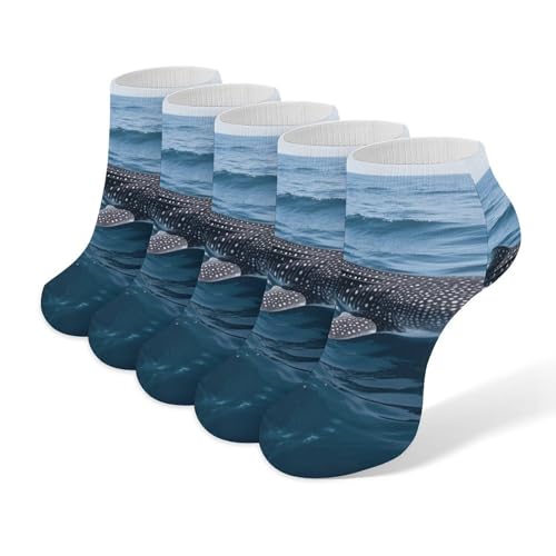 5 Pairs of Cotton Ankle Socks for Women Men Whale Shark Low Cut Socks for Running Hiking No Show Athletic Sock