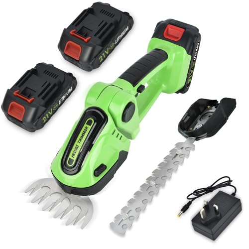 Heckenschere Akku 24V Grasschere Elektrisch: Handliche Grasschere Mit 2 Messern, 1500mAh Akku, Elektrische Strauchschere,für Kompakte Gartenarbeiten