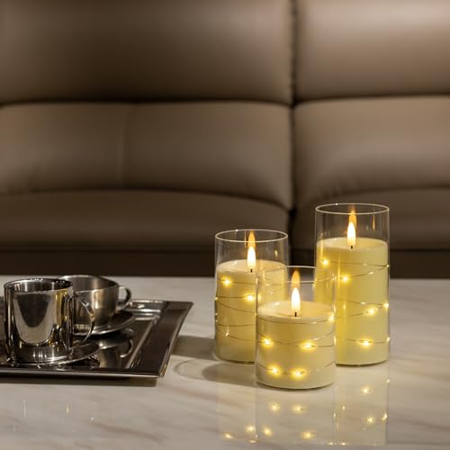 Image of Flameless Candles, Battery Operated LED Candles with Remote and Timer Flickering Flameless Candle for Romantic Ambiance and Home Halloween Decor Durable Acrylic Shell with Embedded Star String