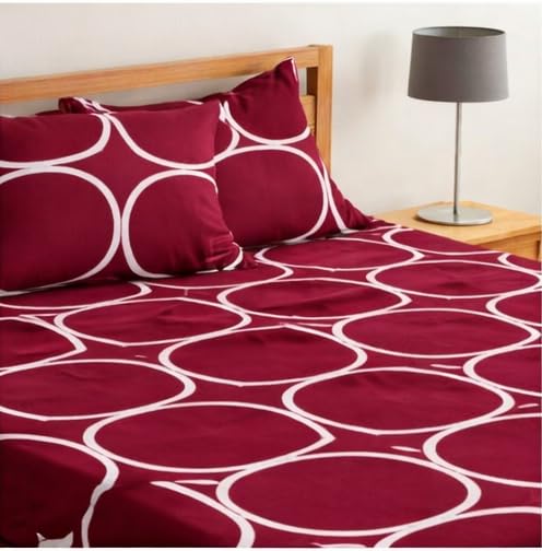Image of Jashan 210 TC Glace Cotton Comfort Rings Bedsheet with Pillow Cover - Ultra Soft Cotton Queen Bed Sheet for Daily Comfort - Maroon 90x100 Inche 3 Pc Bedding Set