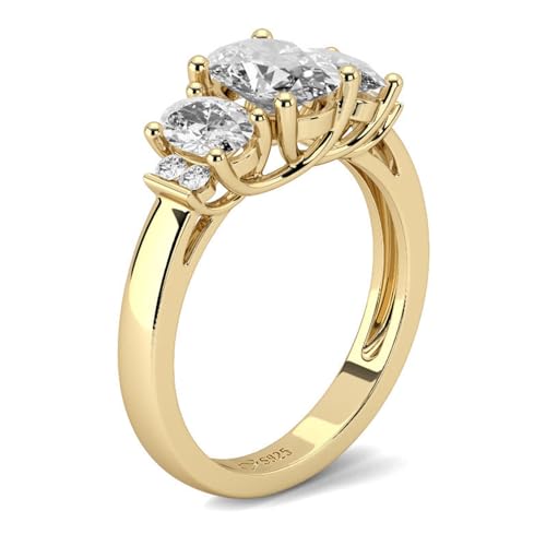 Jeulia Three Stone Moissanite Wedding Rings for Women, Yellow Gold Sterling Silver Diamond Engagement Ring Band Romantic Birthday Anniversary Valentine's Day Jewelry with Gift Box3