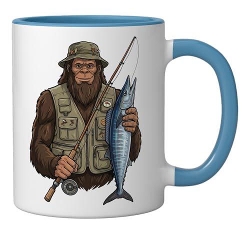 Taza de cerámica Wahoo Bigfoot Fisher azul/blanca miniatura 2