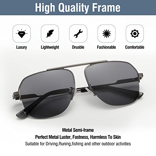 DUCO Retro Aviator Sunglasses for Mens Womens Semi-Rimless Non-Polarized Trendy Sun Glasses Metal Frame for Driving DC30354