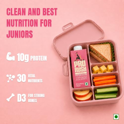 Image of ProRush Strawberry Protein Shake 250ml (Pack of 4) | Ready-to-Drink Protein Beverage with High Protein & Vitamins | Strawberry Flavour | Post Workout & Daily Nutrition Drink