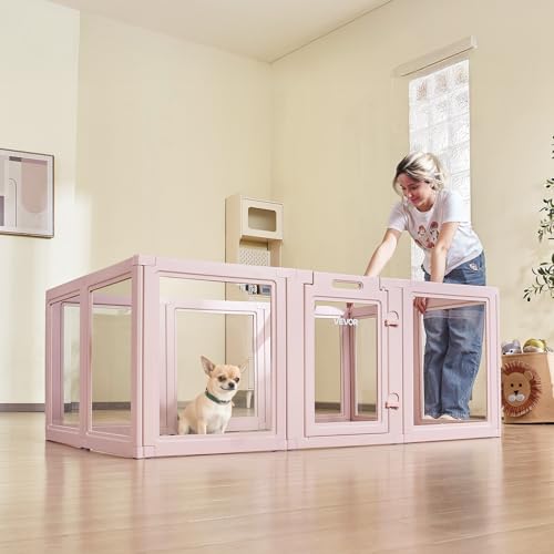 VEVOR Wurfkiste für Welpen, 1540x1000x600 mm, Welpenlaufstall, mit transparenten Fenstern und Schloss, pinken Rahmen, Hundelaufstall, Tierlaufstall, Hunde Wurfbox für mittelgroße Hunde