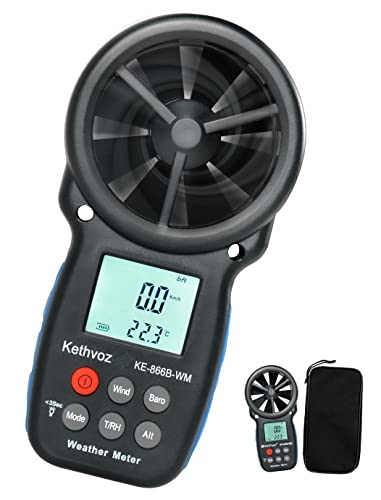 Kethvoz Digitaler Anemometer Hand Windmeter zur Messung von Windgeschwindigkeit, Windtemperatur, Luftfeuchtigkeit, Taupunkt, Höhe und Windkälte mit Barometer-Indikator