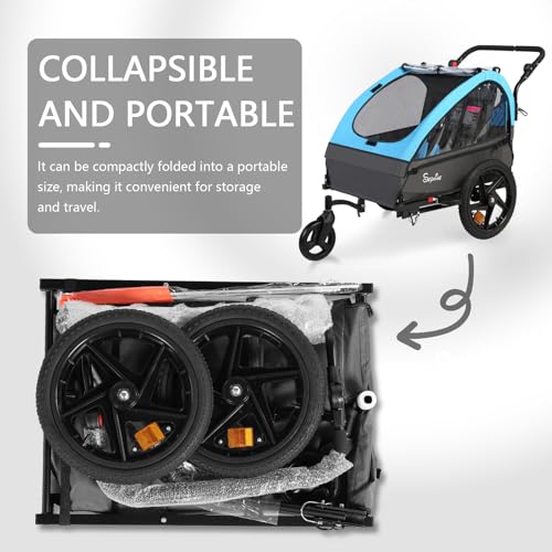 Image of Sepnine Kids Bike Trailer, 2 in1 Canopy Carrier Converts to Stroller Suitable for 1 to 2 Kids, 12+ Months, Quick Attach to Bike, Foldable, with 5-Point Harness and Storage Bags