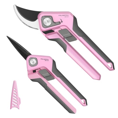 Image of PrunePro Pruning Shears Scissors Set - Professional German Stainless Steel Hand Pruner Anti-Break Lock Ergonomic Garden Scissors for Branches Herb Flower Bonsai Garden Clipper