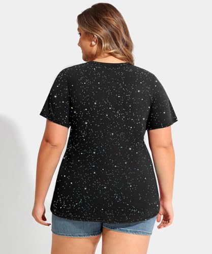 CARCOS Plus Size Tops for Women Short Sleeve Shirts Basic Tee Solid Color Blouse V Neck Tunic Loose Fit Tshirts Summer XL-5XL3