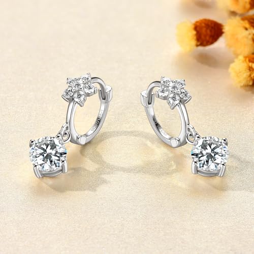 Moissanite 1 CT Solitaire Drop Earrings for Women, Imitation Diamond Dangle Earrings, 18K White Gold Plated D Color Round Cut 925 Sterling Silver Hoop Earrings, GRA Certified2