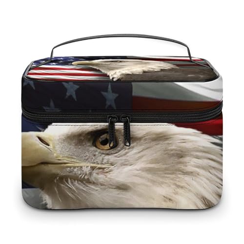 メイクボックス コスメ収納 大容量 アメリカの国旗 ハゲタカ 鷲 化粧ポーチ 化粧品入れ メイク収納ケース 軽量 持ち運び アクセサリー 小物入れ おしゃれ 旅行 出張用 プレゼント