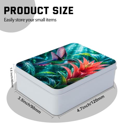 Image of Decorative Metal Tin Box with Lid,Hummingbird Orchid Organizer