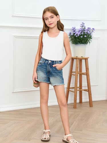 Image of Haloumoning Girls Tank Tops Kids Summer Crewneck Sleeveless Shirts Dancewear 5-14 Years