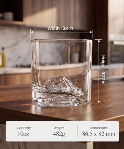 Image of LIITON Mount Rainier Whiskey Glasses, Set of 2, 10oz, Bourbon Glass | Thick Freezable Crystal Rock Glasses, Old fashioned Whiskey Gifts for Men, Cocktails, Scotch Glasses
