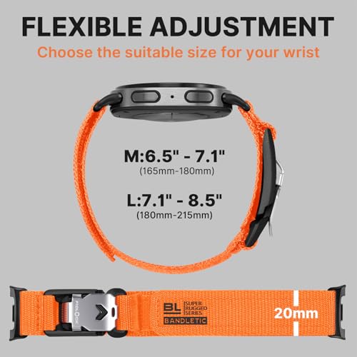Image of Bandletic Watchband Compatible with Galaxy Watch 8 Band 44mm 40mm / Watch 8 Classic 46mm 2025, No Gap Soft Breathable Rugged Sport Strap with Magnetic Fidlock V-Buckle for Men Women, Orange L