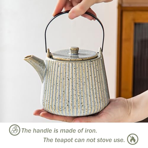 Image of Yundu Ceramic Teapots for Tea, 1000ml /33.8oz Tea Pot with Infusers for Loose Tea, Striped Tea Pot with Removable Tea Infuser - Reactive Grey