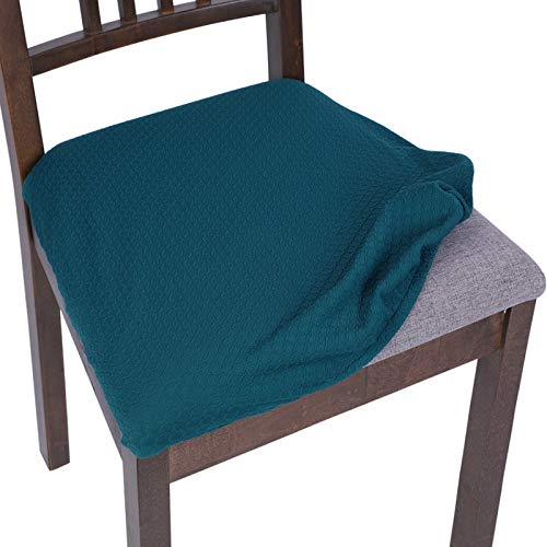 SearchI Stretch Spandex Jacquard Dining Room Chair Seat Covers， Removable Water Repellent Chair Seat Cushion Slipcovers for Dining Room, Kitchen, Office, Anti-Dust & Machine Washable - Set of 4, Teal