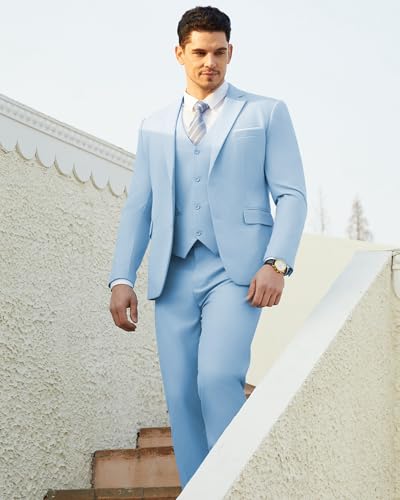 Men's Suits Slim Fit Tuxedo Suit Set 3 Piece 2-Button Solid Prom Wedding Party Blazer Vest Pants3