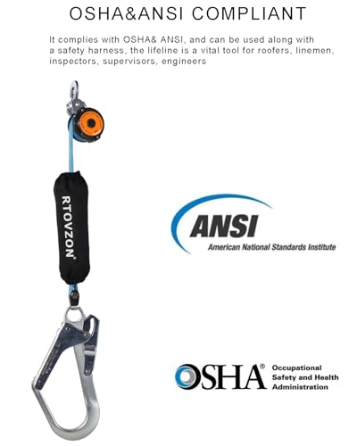 Image of 6 Feet Self Retracting Lifeline, Web SRL, No Tangle + External Shock Absorber, Retractable Safety Lanyard, Fall Protection Gear, OSHA ANSI Comply
