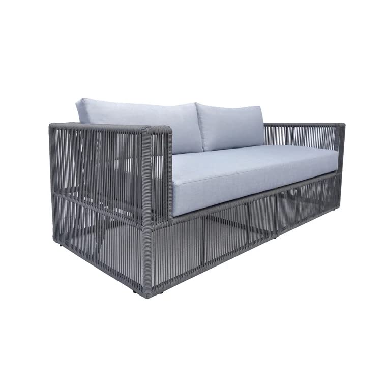 Image of DEVOKO Outdoor Unique Design Rope 4-Piece Bistro Set with Seat Cushions and Pillows Included Patio Set with Center Table for Garden, Balcony, Pool, Backyard (Grey Color)