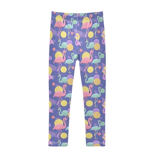Cartoon Flamingo Dots Girls Leggings Soft Stretch Workout Yoga Dance Pants for Kids Casual Tights