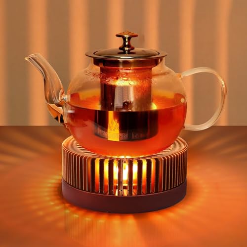 Image of Tea Warmer, Aluminum Alloy & Wood, for Heating Tea Coffee Milk | Pack of 2, Large Teapot Warmer for Indoor & Outdoor, Compatible with Standard Teapots