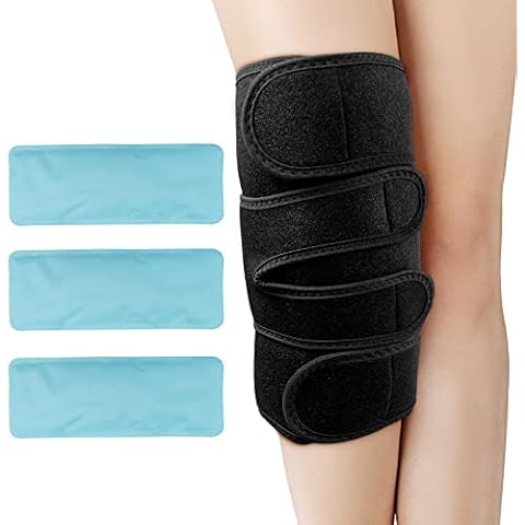 Knee Ice Pack Wrap for Knee Pain Relief by GINEKOO, Reusable Gel Ice Pack Around Entire Knee with Cold & Hot Compress Therapy for Injuries, Knee Replacement Surgery, Meniscus Tear, Arthritis and ACL Cover